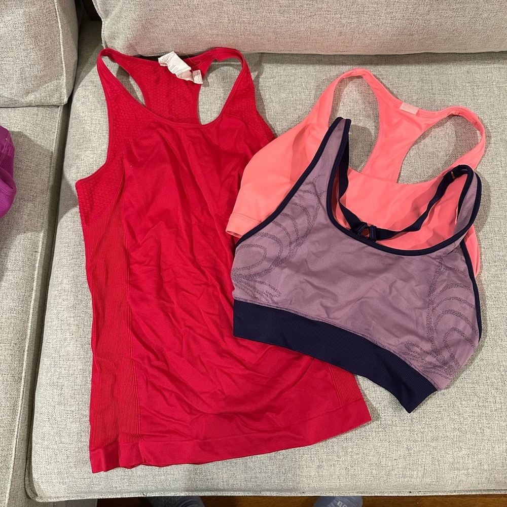 Fabletics lot sports bra and short small medium pink purple